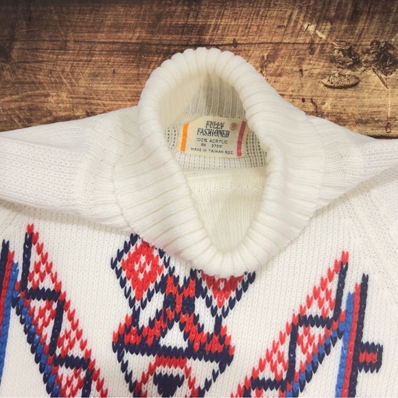 vintage sweater 1970’s aztec boho chunky cable knit turtleneck RARE - Picture 5 of 7